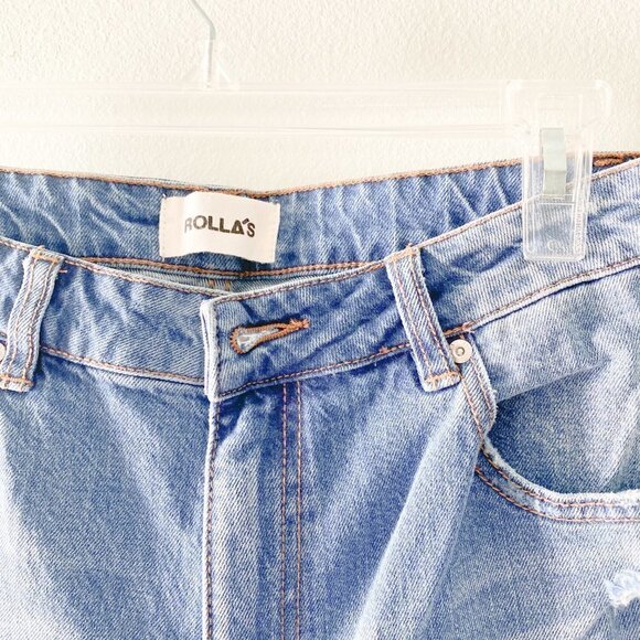 🦋 NEW FREE PEOPLE X ROLLAS Miller Distress Jeans Slim 27 Casual Retro Boho - Picture 6 of 10